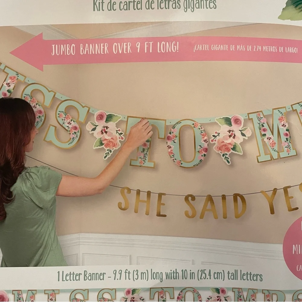 Amscan Floral 'Miss to Mrs' Jumbo Letter Banner Kit - Mint & Gold
